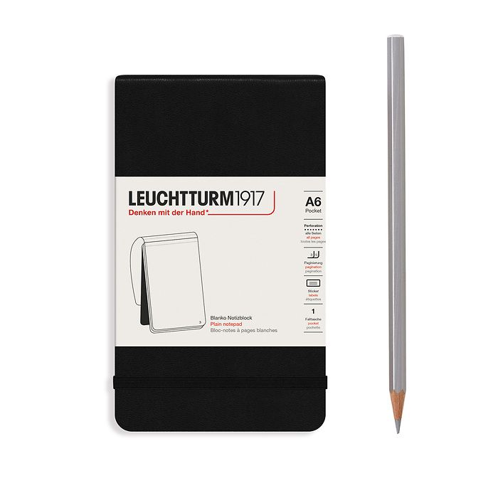 Bloc-notes Pocket (A6), couverture rigide, 94 pages numérotées, blanc, noir
