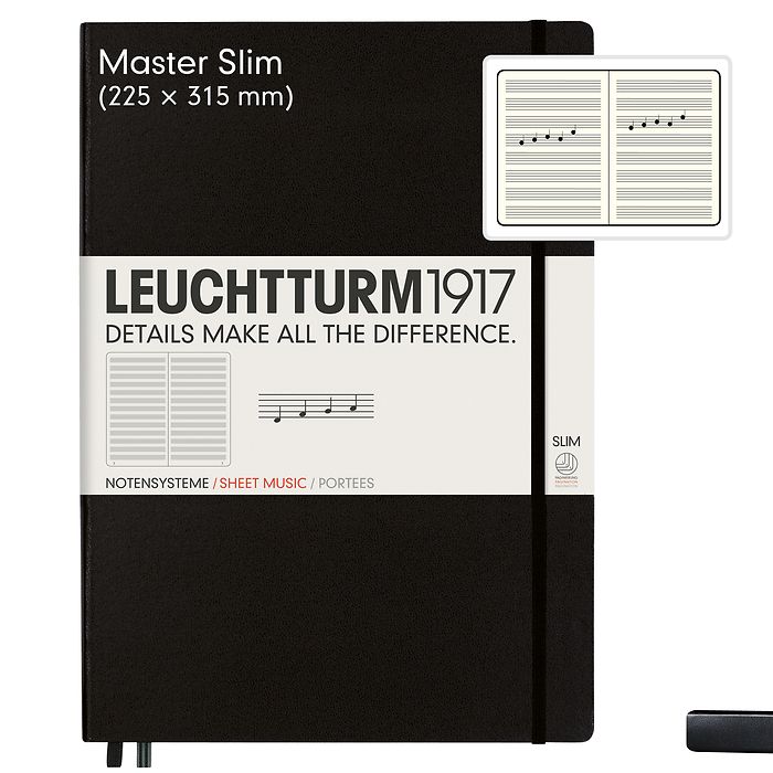 Carnet Slim Master (A4+) portée, couverture rigide, 121 pages numérotées, noir