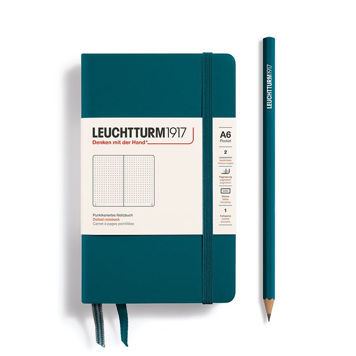 Carnet Pocket (A6) dotted, couverture rigide, 187 pages, numerotées, pacific green