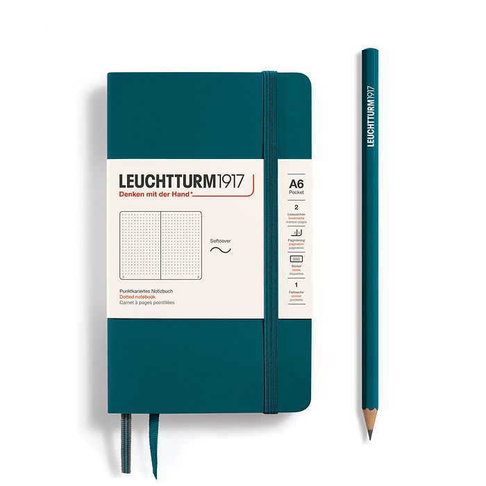 Carnet de notes Pocket (A6), couverture souple, 123 pages numérotées, Pacific Green, point