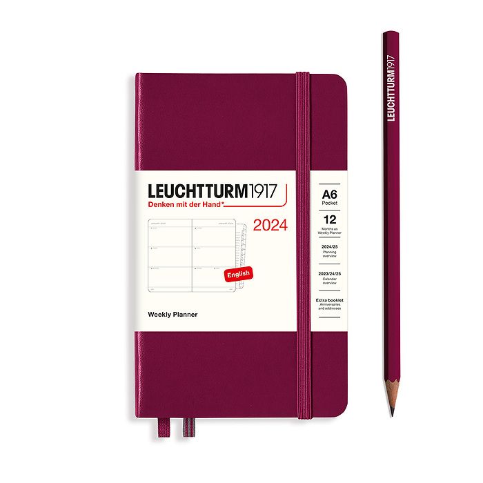 Agenda Semainier Pocket (A6) 2024, avec cahier, Port Red, Anglais