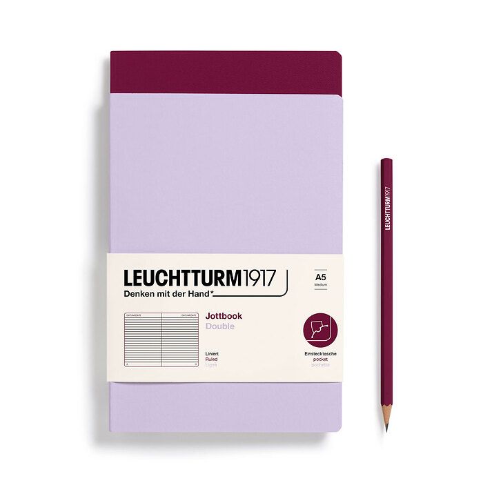 Jottbook (A5), 59 pages numérotées, ligné, Lilac et Port Red, Set de 2