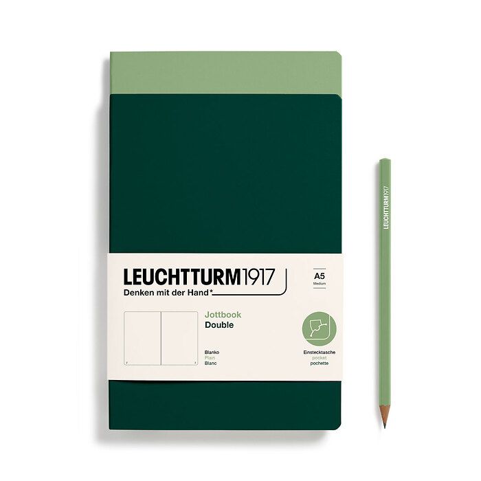 Jottbook (A5), 59 pages numérotées, blanc, Sauge et Forest Green, Set de 2