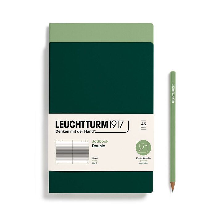 Jottbook (A5), 59 pages numérotées, ligné, Sauge et Forest Green, Set de 2