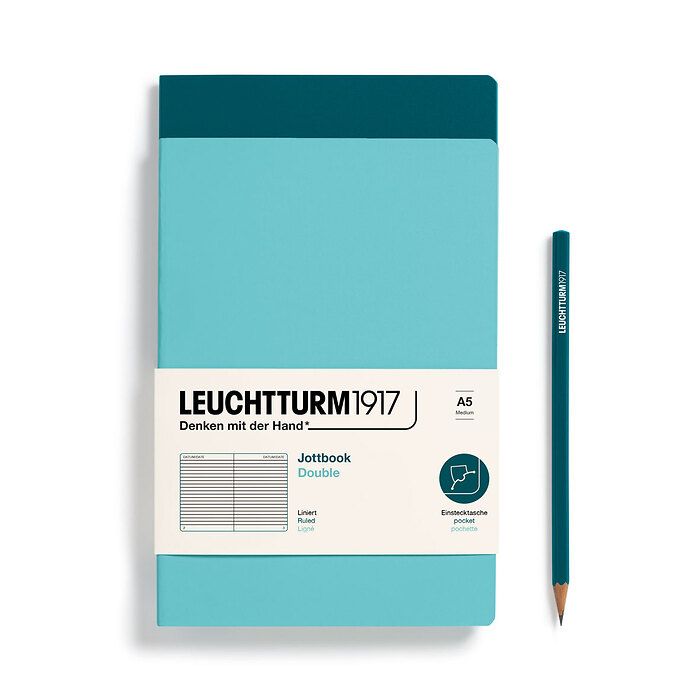 Jottbook (A5), 59 pages numérotées, ligné,  Aquamarine et Pacific Green, Set de 2