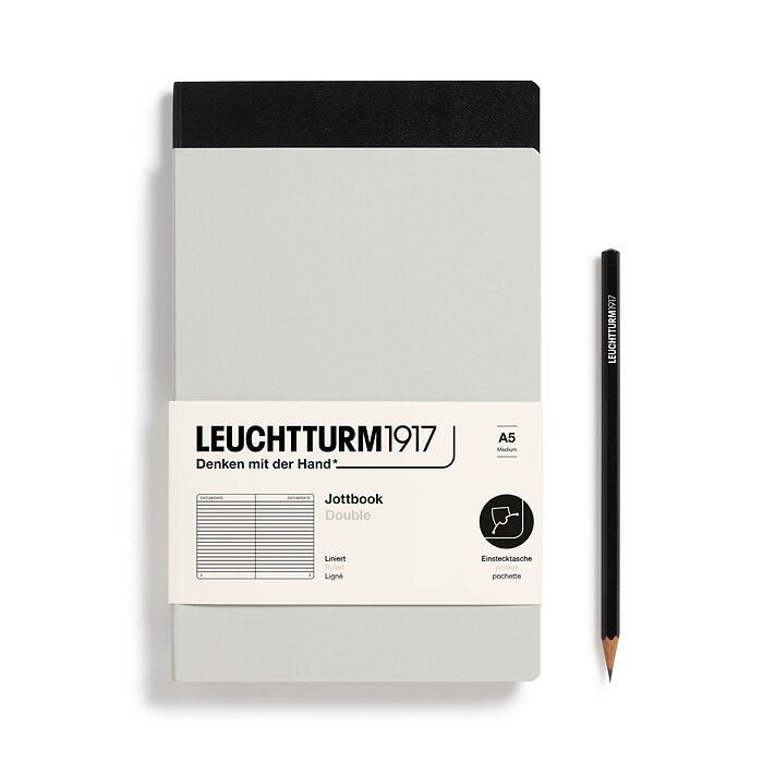 Jottbook (A5), 59 pages numérotées, ligné, Light Grey et Noir, Set de 2