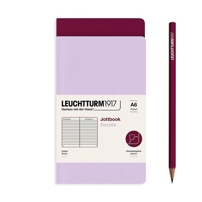 Jottbook (A6), 59 pages numérotées, ligné, Lilac et Port Red, Set de 2