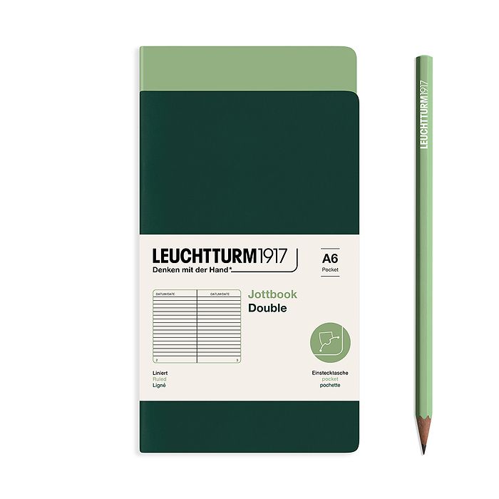 Jottbook (A6), 59 pages numérotées, ligné, Sauge et Forest Green, Set de 2