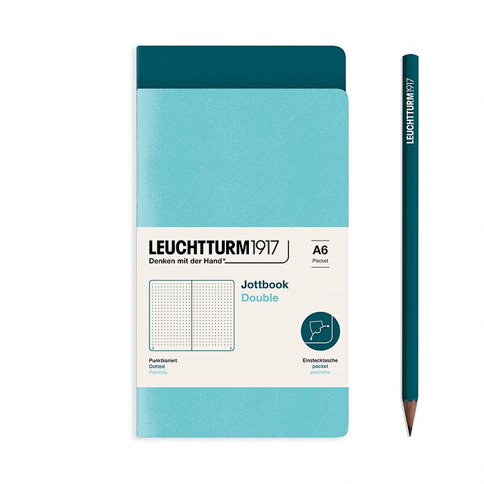 Jottbook (A6), 59 pages numérotées, pointillé, Aquamarine et Pacific Green, Set de 2