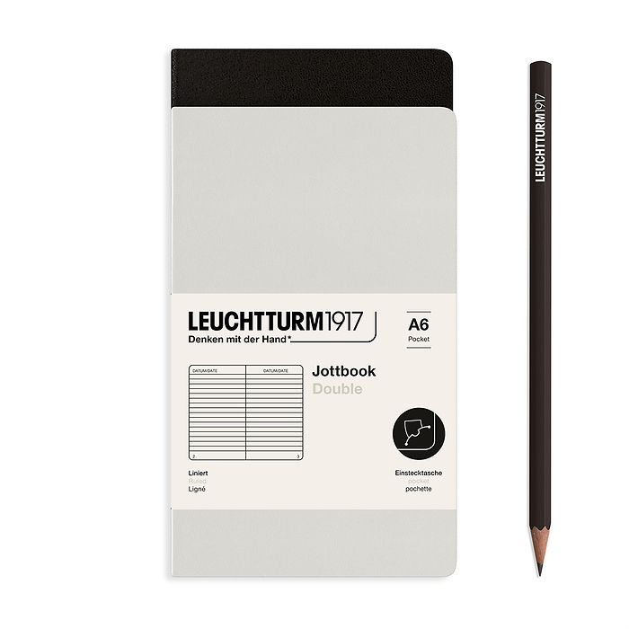 Jottbook (A6), 59 pages numérotées, ligné, Light Grey et Noir, Set de 2