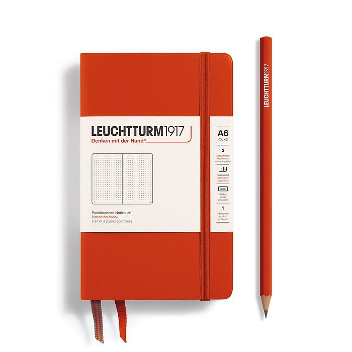 Carnet Pocket (A6), Couverture rigide, 187 pages numérotées, Fox Red, pointillé