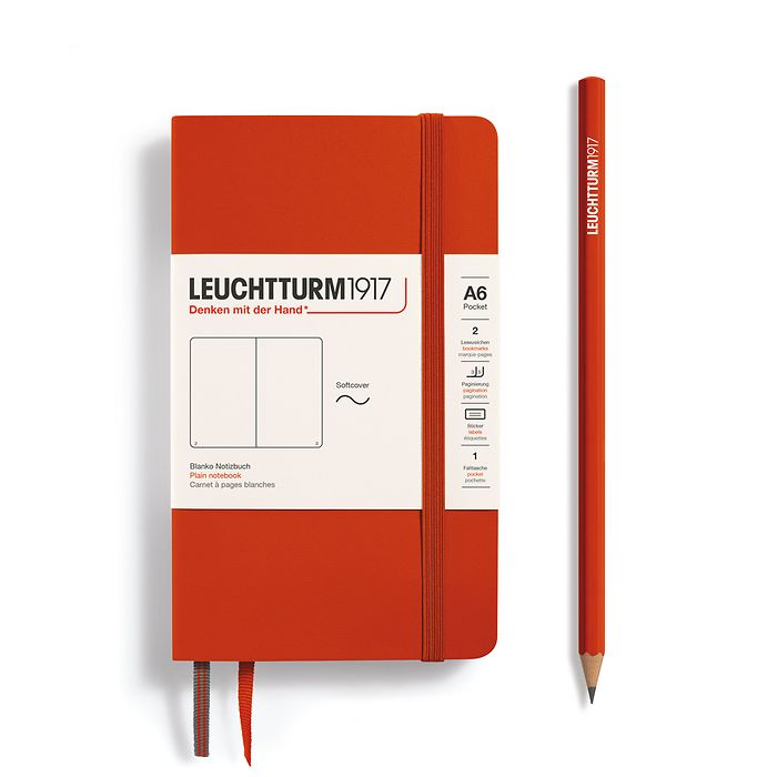 Carnet Pocket (A6), Couverture souple, 123 pages numérotées, Fox Red, blanc