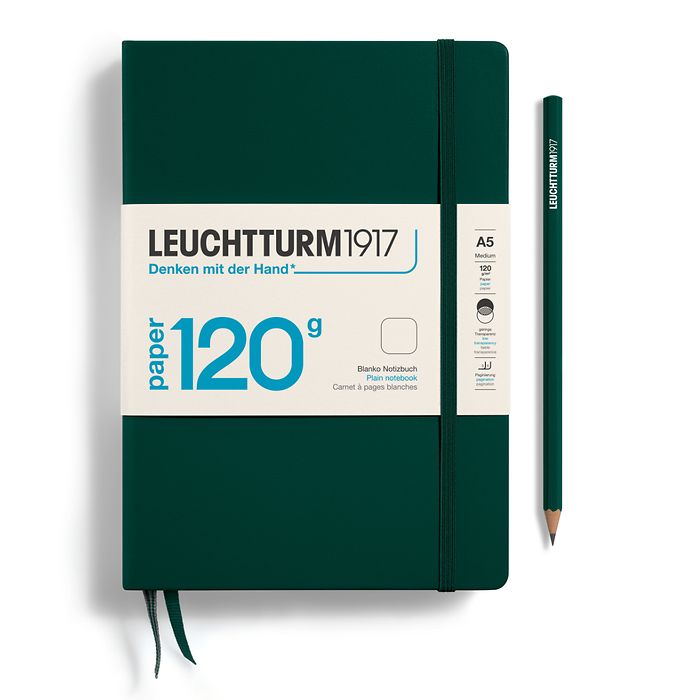 Carnet Medium (A5), EDITION 120, Couv. rigide, 203 pages num., Forest Green, blanc
