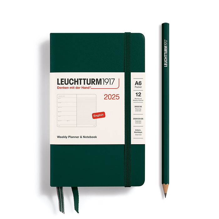 Agenda Semainier & Carnet Pocket (A6) 2025, Forest Green, Anglais