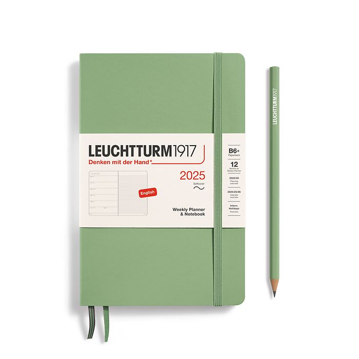 Agenda Semainier & Carnet Paperback (B6+) 2025, Couverture souple, Sauge, Anglais