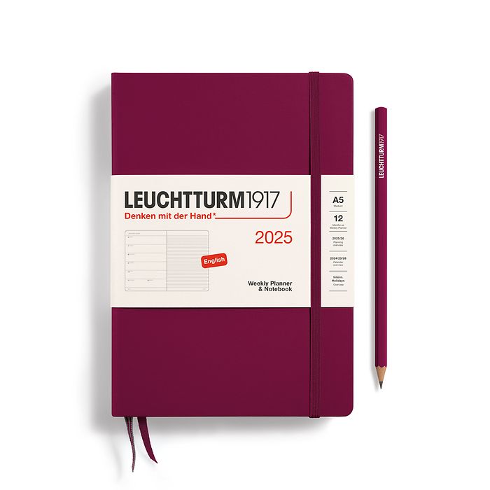 Agenda Semainier & Carnet Medium (A5) 2025, Port Red, Anglais