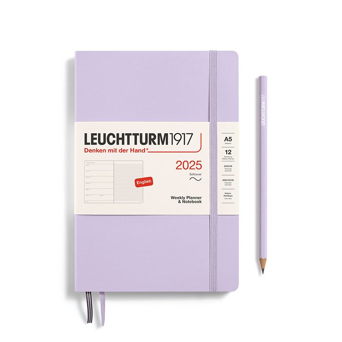 Agenda Semainier & Carnet Medium (A5) 2025, Couverture souple, Lilac, Anglais