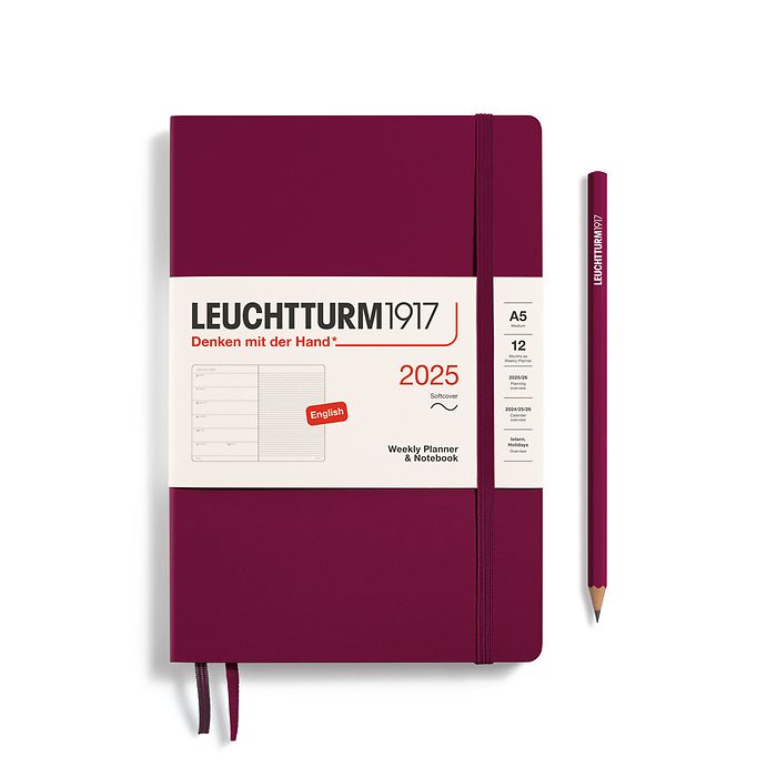 Agenda Semainier & Carnet Medium (A5) 2025, Couverture souple, Port Red, Anglais