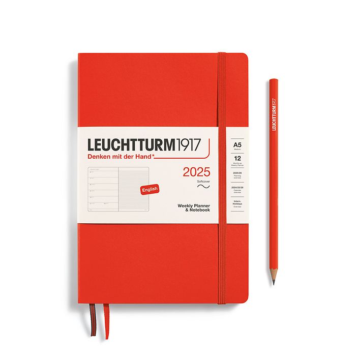 Agenda Semainier & Carnet Medium (A5) 2025, Couverture souple, Lobster, Anglais