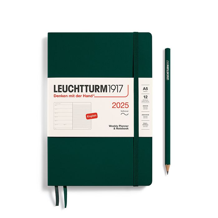 Agenda Semainier & Carnet Medium (A5) 2025, Couverture souple, Forest Green, Anglais