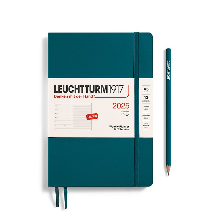 Agenda Semainier & Carnet Medium (A5) 2025, Couverture souple, Pacific Green, Anglais