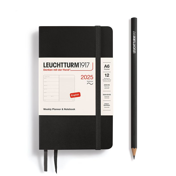 Agenda Semainier & Carnet Pocket (A6) 2025, Couverture souple, Noir, Anglais