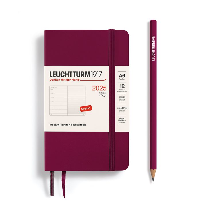 Agenda Semainier & Carnet Pocket (A6) 2025, Couverture souple, Port Red, Anglais