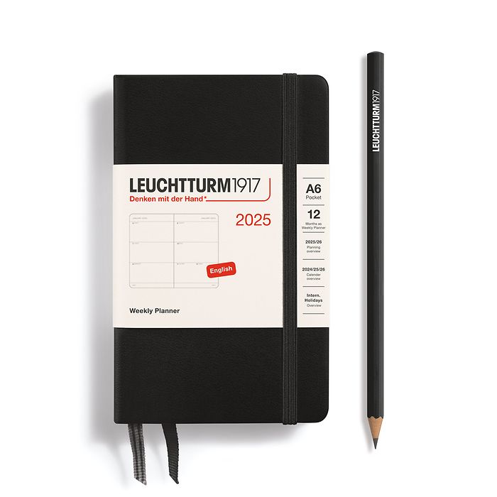 Agenda Semainier Pocket (A6) 2025, Noir, Anglais