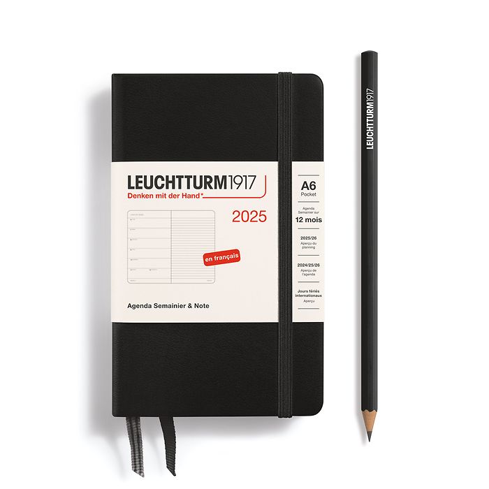 Agenda Semainier & Carnet Pocket (A6) 2025, Noir, Français