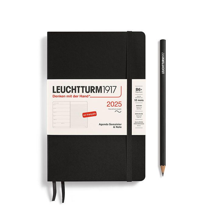 Agenda Semainier & Carnet Paperback (B6+) 2025, Couverture souple, Noir, Français