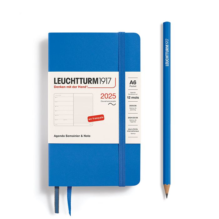 Agenda Semainier & Carnet Pocket (A6) 2025, Couverture souple, Sky, Français