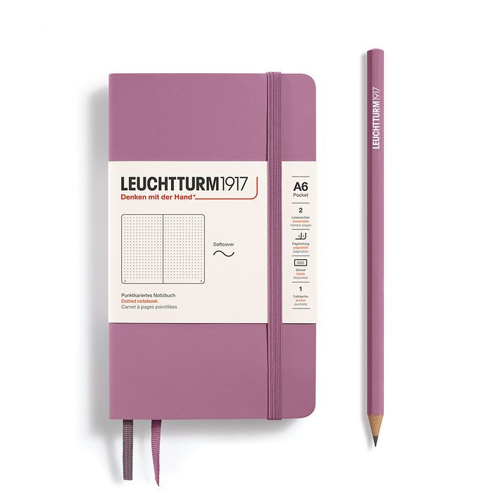 Carnet Pocket (A6), Couverture souple, 123 pages numérotées, Dusty Rose, pointillé