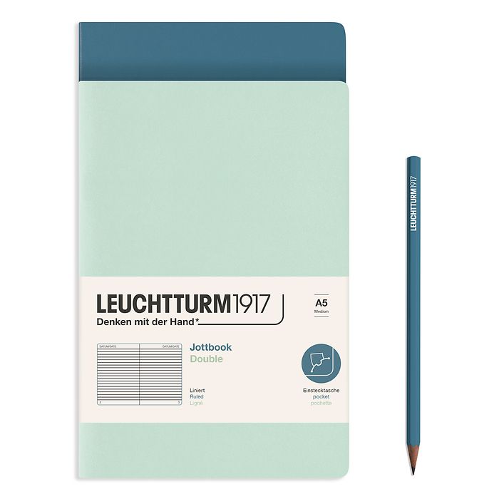 Jottbook (A5), 59 pages numérotées, ligné, Mint Green et Stone Blue, Set de 2