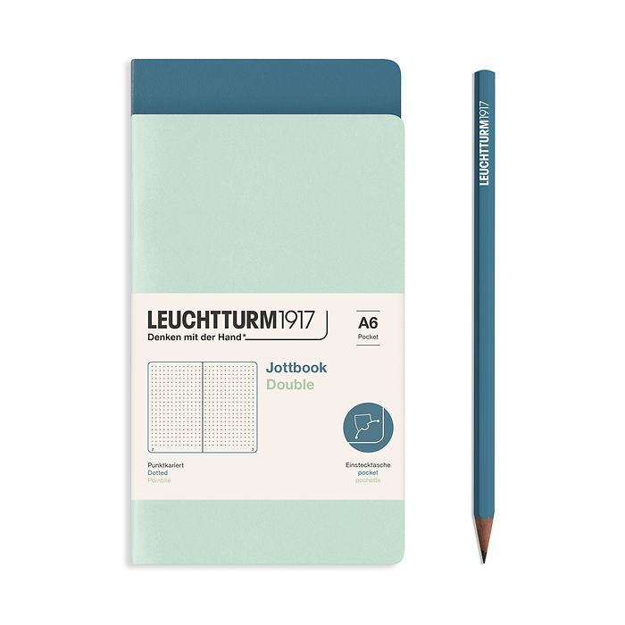 Jottbook (A6), 59 pages numérotées, pointillé, Mint Green et Stone Blue, Set de 2