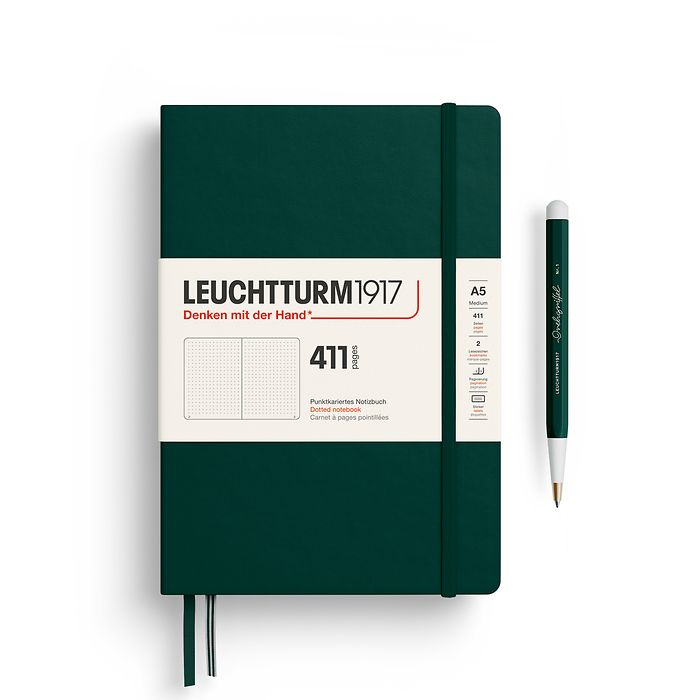 Carnet de notes Medium (A5), Couverture rigide, 411 pages numérotées, Forest Green, Point.